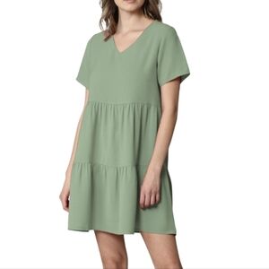 Green Tiered Mini Dress with Short Sleeves